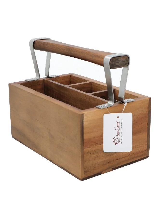 Bien Servi High Quality Acacia Countertop Utensils Holder Box with Handle Brown 20 x 16 x 26 cm AW19-X045